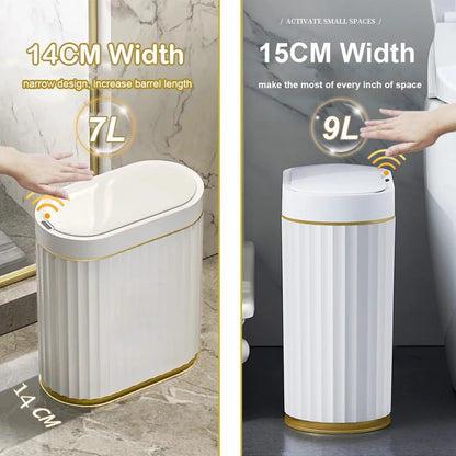 Automatic Sensor Trash Can Fashionable Roman Striped Bathroom Toilet