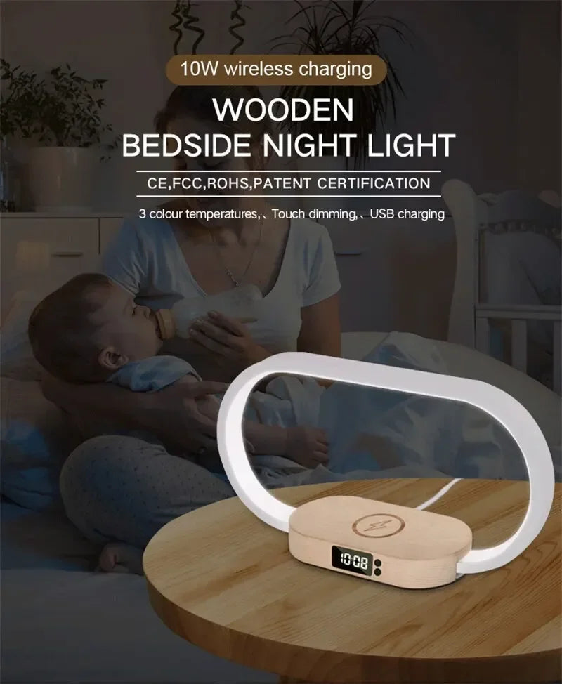 Wireless Charger Multifunction  Pad Stand Clock LED Desk Lamp Night Light