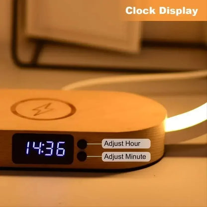 Wireless Charger Multifunction  Pad Stand Clock LED Desk Lamp Night Light