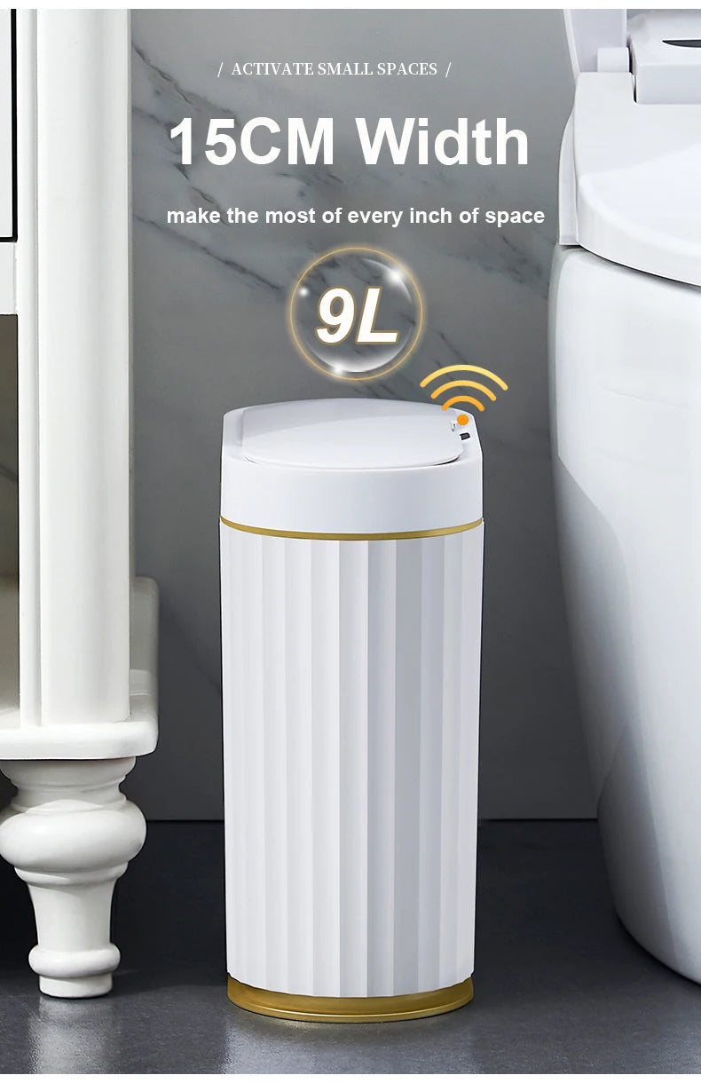 Automatic Sensor Trash Can Fashionable Roman Striped Bathroom Toilet