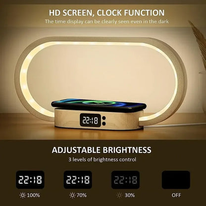 Wireless Charger Multifunction  Pad Stand Clock LED Desk Lamp Night Light