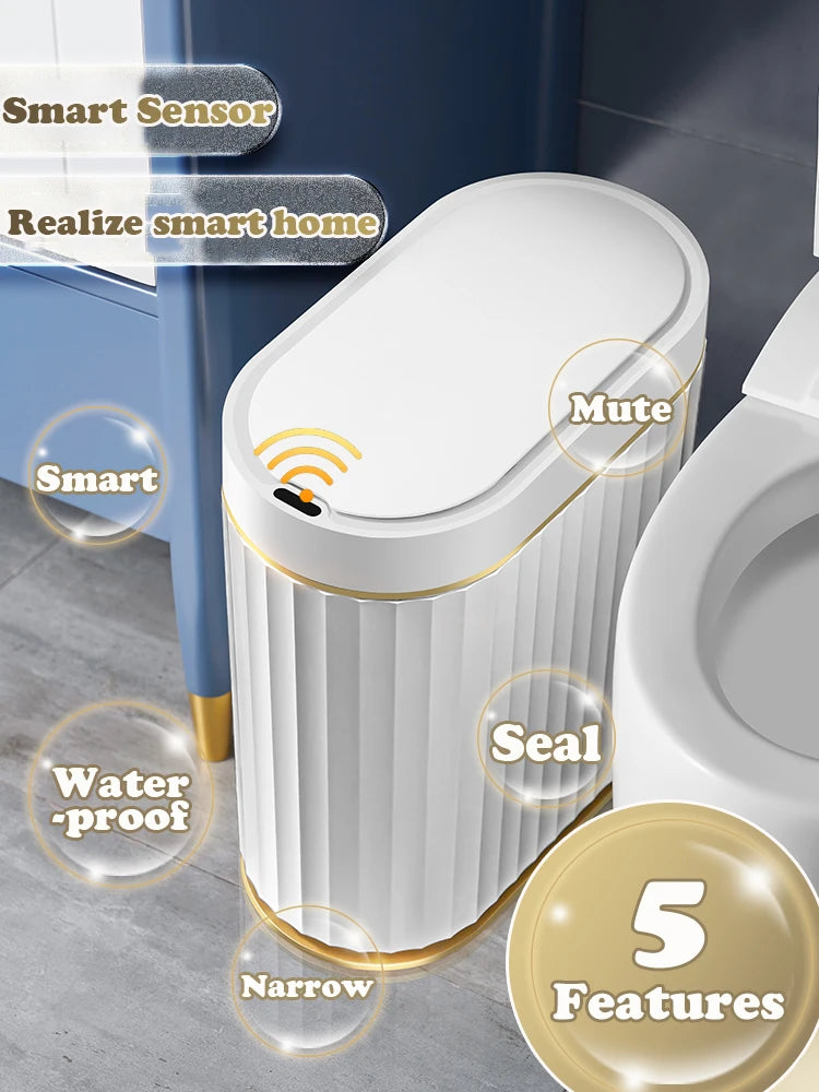 Automatic Sensor Trash Can Fashionable Roman Striped Bathroom Toilet