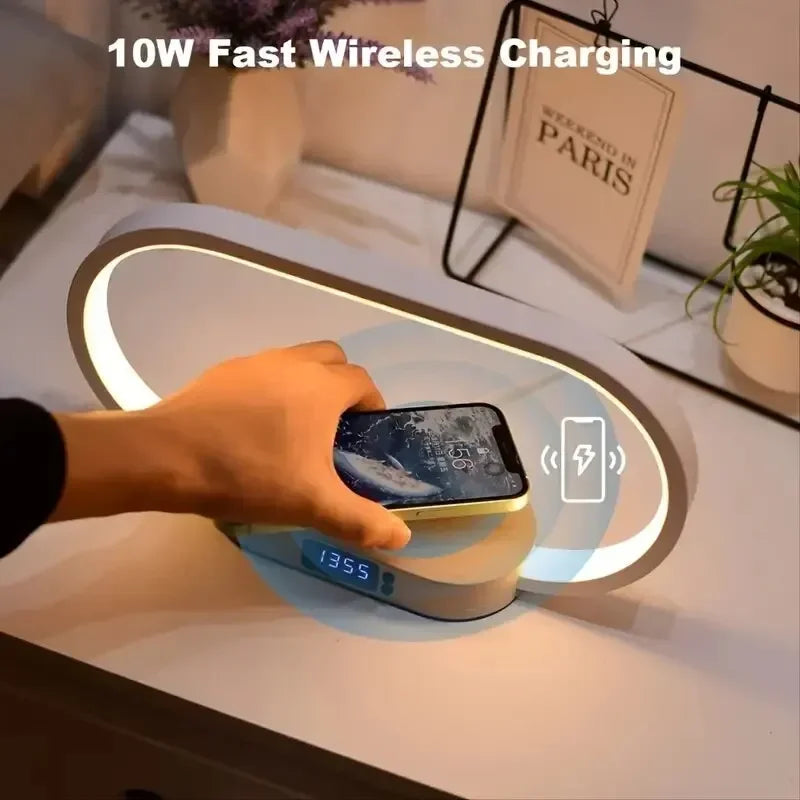 Wireless Charger Multifunction  Pad Stand Clock LED Desk Lamp Night Light