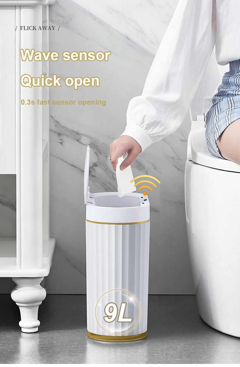 Automatic Sensor Trash Can Fashionable Roman Striped Bathroom Toilet